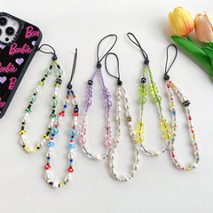 新小熊珍珠系列掛繩幻彩色飾品百搭手機殼配件潮牌串珠掛鏈女短款