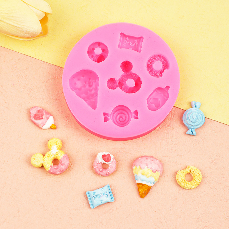 Comida y juego lindo mini donut caramelo helado de silicona molde fondant chocolate cake Decoración