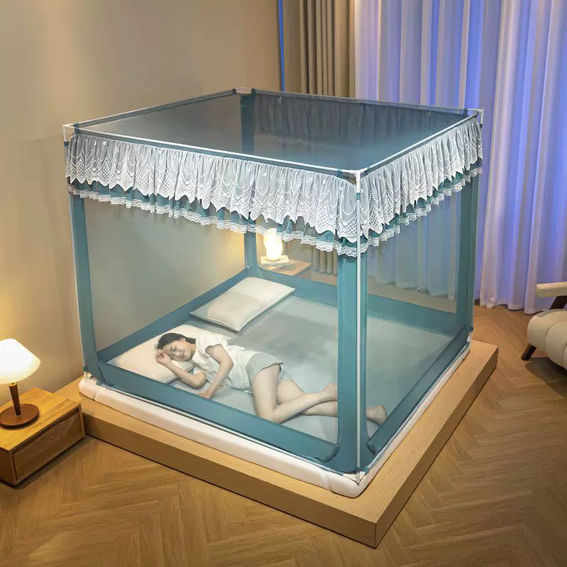 清仓拉链方顶蚊帐宝宝防摔坐床式三开门1.5米床自连接支架座床