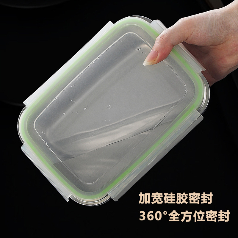 304 de acero inoxidable crisper alimentos grado espesado refrigerador sellado caja de almacenamiento Bento caja de almuerzo caja de almacenamiento multiusos