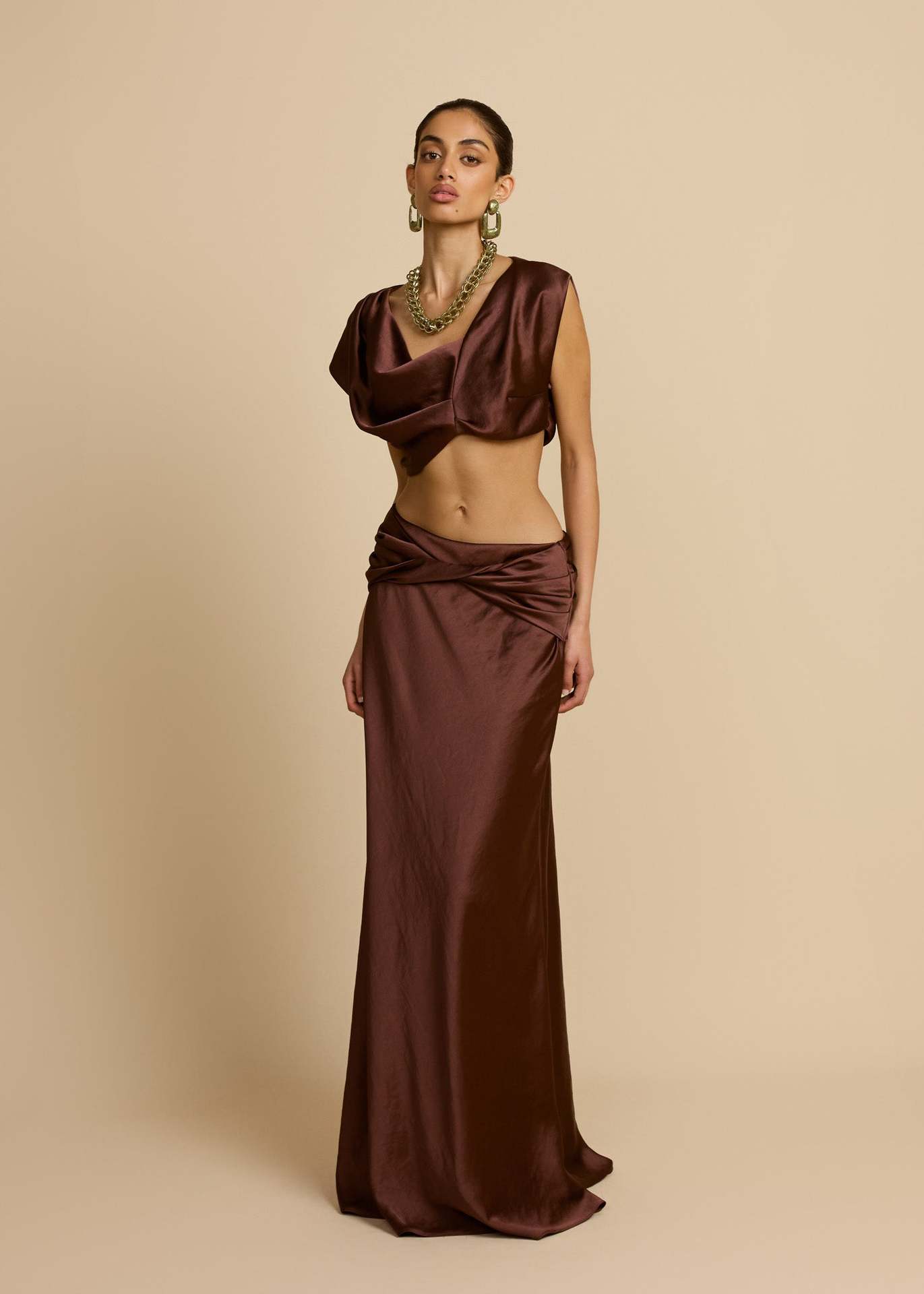 Sexy Geometric Panel Two-Piece Dress Set, Ruched Bustier Top With Asymmetrical Skirt For Women Fashion-Forward Two-Piece Set_ecoleips.com