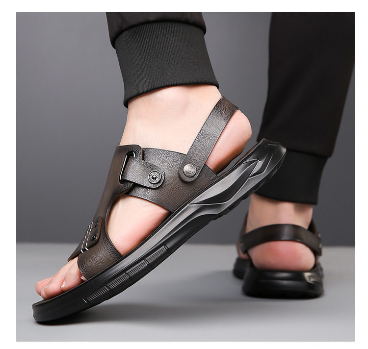 Dép sandal nam đi biển thoáng khí đế mềm chống trượt — Màu nâu, màu xám, màu đen chi tiết 22