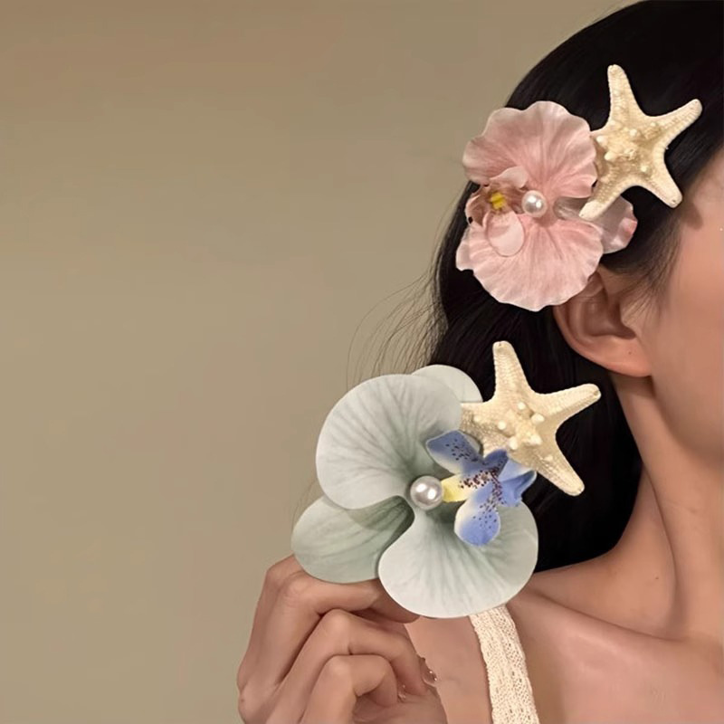 2025 Original Summer Seaside Vacation Hair Clip Phalaenopsis Starfish Side Clip Hair Accessories Side Clip Atmosphere Hair Accessories