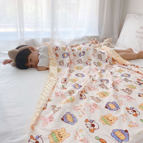 Summer and autumn thin children's jellybean rug 100% cotton embroidered breathable double-layer cover blanket air-conditioned room small comfort push car blanket