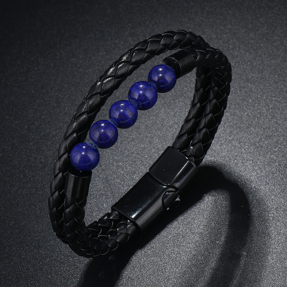 21g Weight Bangle Classification Pu Leather Chain Material 1 Piece Quantity Daily Occasion Pu Leather, Alloy Material Geometric Pattern All Seasons Season Men's Gender Beaded, Handmade Design Vintage Style, Punk Style Vintage Style Punk Geometric Pu Leather Alloy Beaded Handmade Men's Bangle Men Cord & Leather Bracelets 13