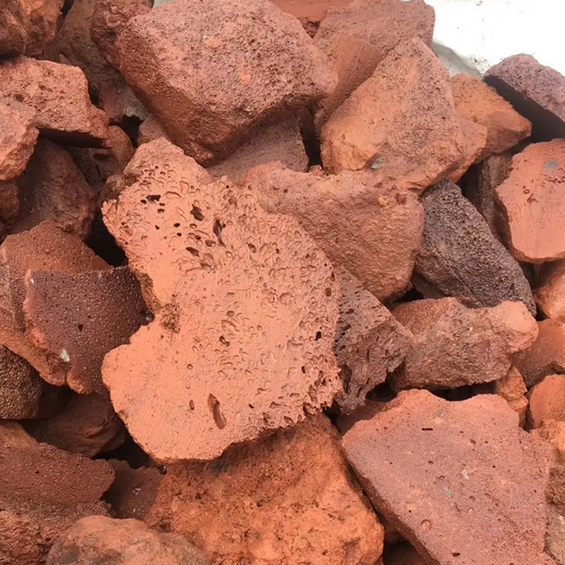 火山岩切片 污水处理滤料红色黑色  人工湿地填料大块火山石颗粒