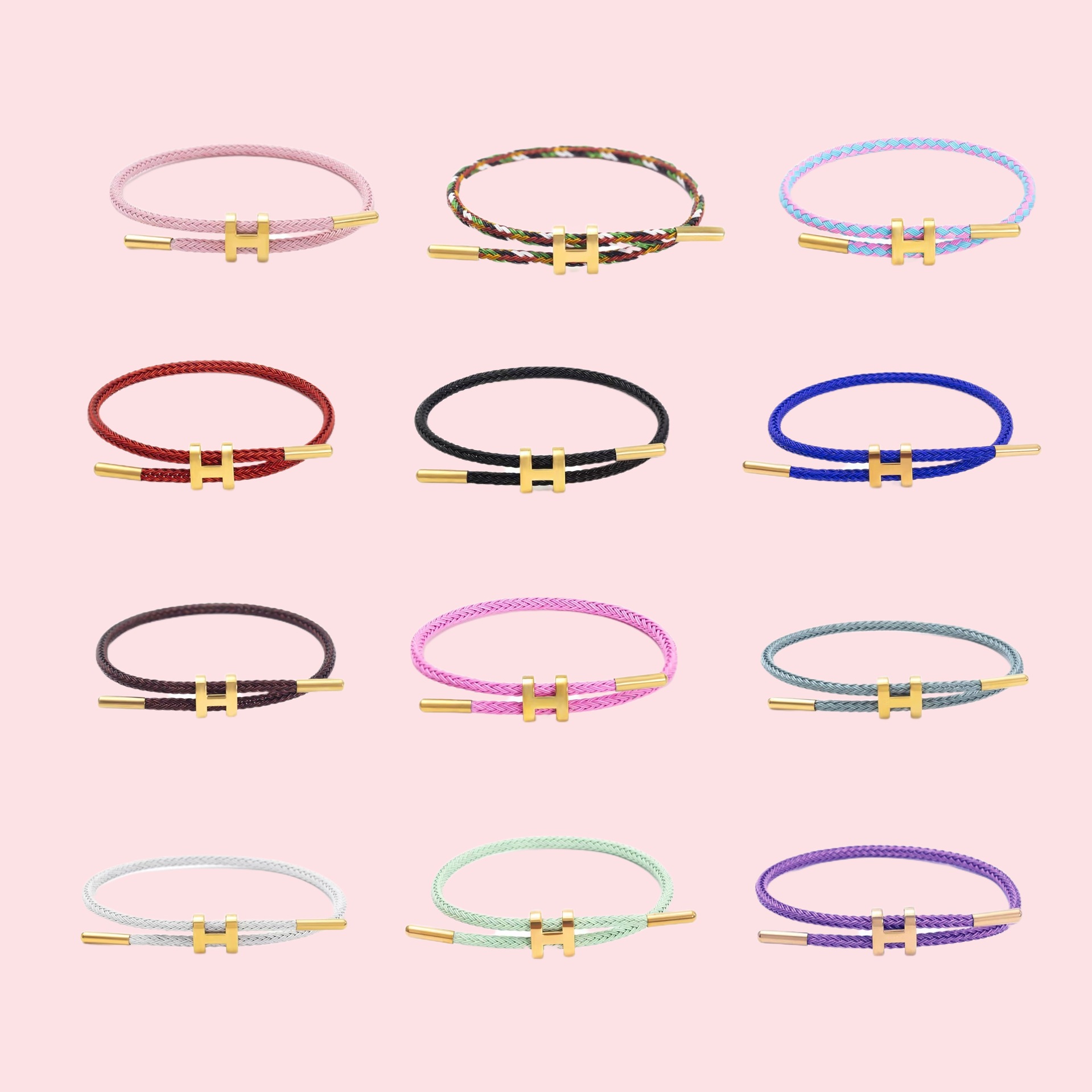 In-Stock I-Shaped Buckle Furnace-Gold-Plated Steel Wire Bracelet 3D Hard Gold Rope Bracelet Adjustable Titanium Steel Waterproof Rope