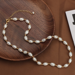 Spot Wholesale Natural Freshwater Pearl Necklace Water Drop Rice-Shaped Clavicle Chain Retro Niche Original Design