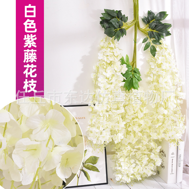 Enredadera artificial de glicinia, enredadera de flores falsas para decoración de techos, enredadera de decoración para bodas en interiores, enredadera de flores de plástico, planta trepadora.