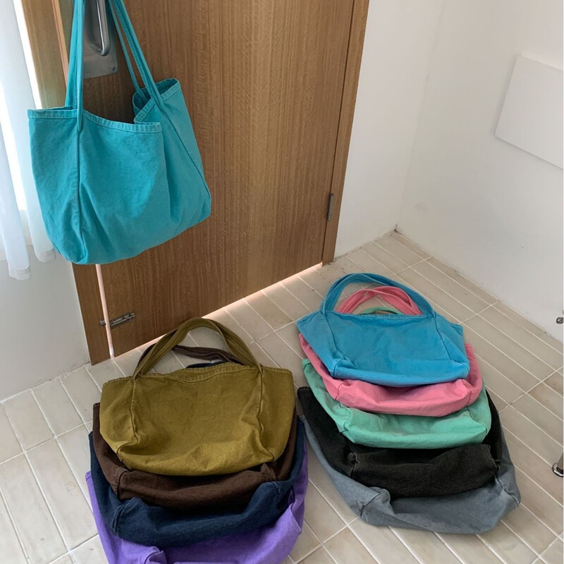 Ins Large-Capacity Shoulder Bag for Women Spring and Summer New Tote Bag Macaron Color Washed Canvas Bag Cherry Blossom Pink