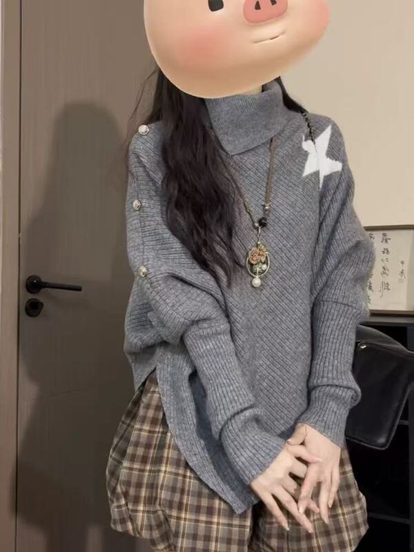 法式不规则设计感宽松小众斗篷高领星星毛衣披风感针织衫女潮|undefined