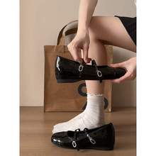 法式黑色方头交叉扣带内增高单鞋女2025新款浅口平底芭蕾玛丽珍鞋