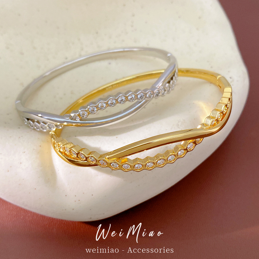 18K oro real de piedra de zinc de doble capa envuelta hexagonal pulsera personalidad pulsera de nicho lujoso ligero joyas