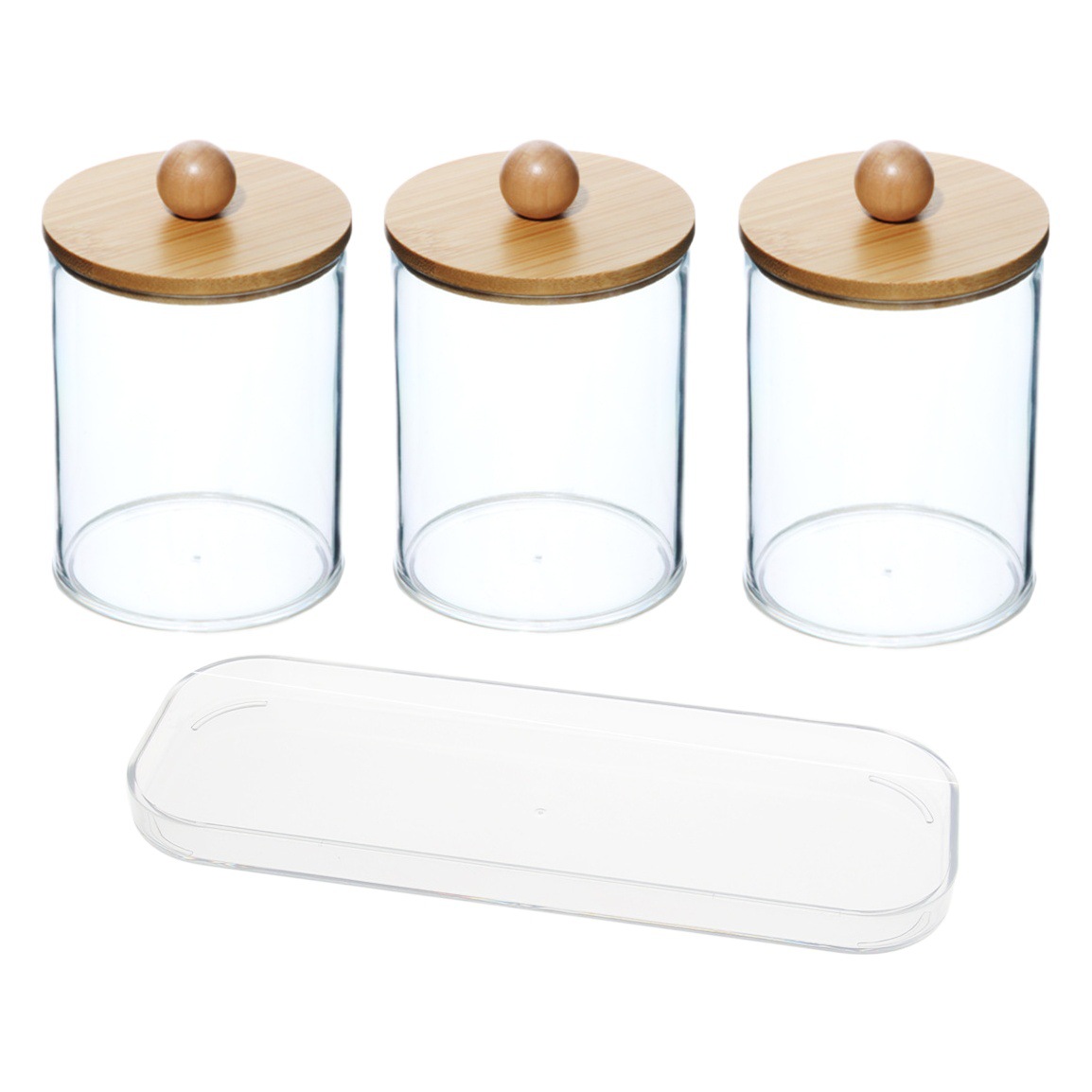 Acrílico contenedor redondo portátil caja de almacenamiento de soplo de algodón cosmético algodón hisopo removedor de maquillaje caja de almacenamiento de superposición de algodón