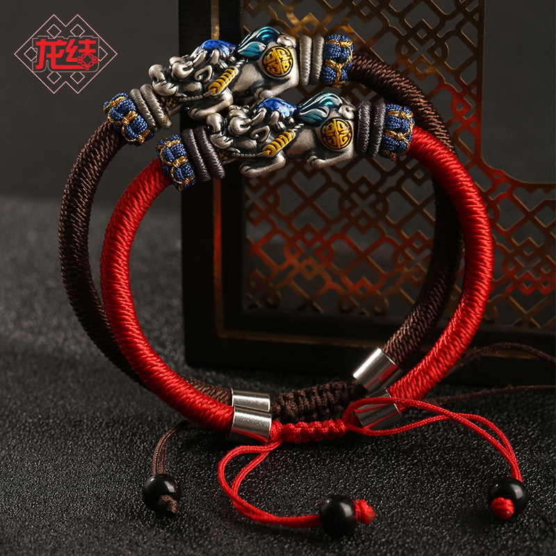 Dragon knot hand woven foot silver brave hand rope beautiful meaning men's rope adjustable national style design wholesale