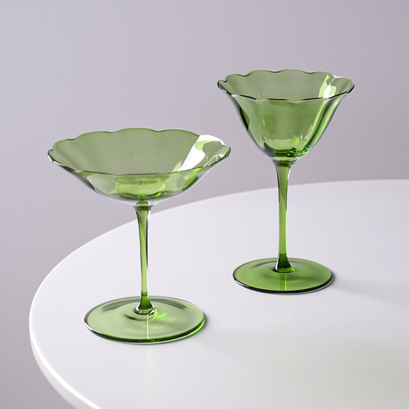 Vintage verde flor taza de vino elegante nicho medio alto taza de champán de cristal taza de vino cóctel