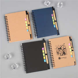 牛皮纸双条线圈本带笔A5B5活页记事本印刷logo创意便签笔记本现货