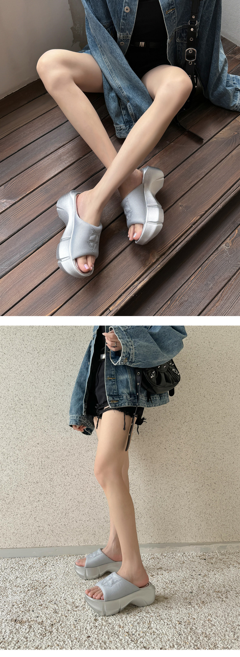 Dép sandal nữ đế dày gót cao mũi hở phong cách thể thao — Màu đen, Màu xám chi tiết 11