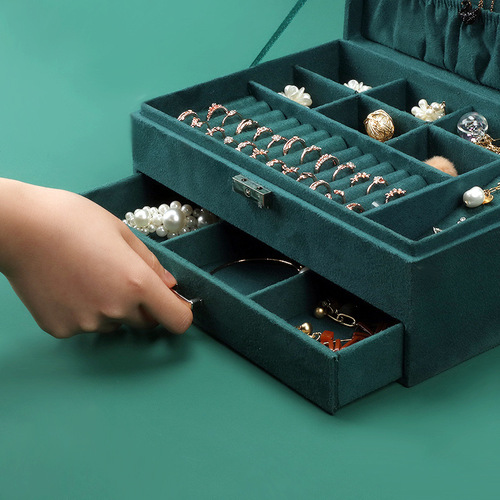 Lockable velvet jewelry box, hand jewelry jewelry storage box, wedding Chinese style princess European style high-end jewelry box