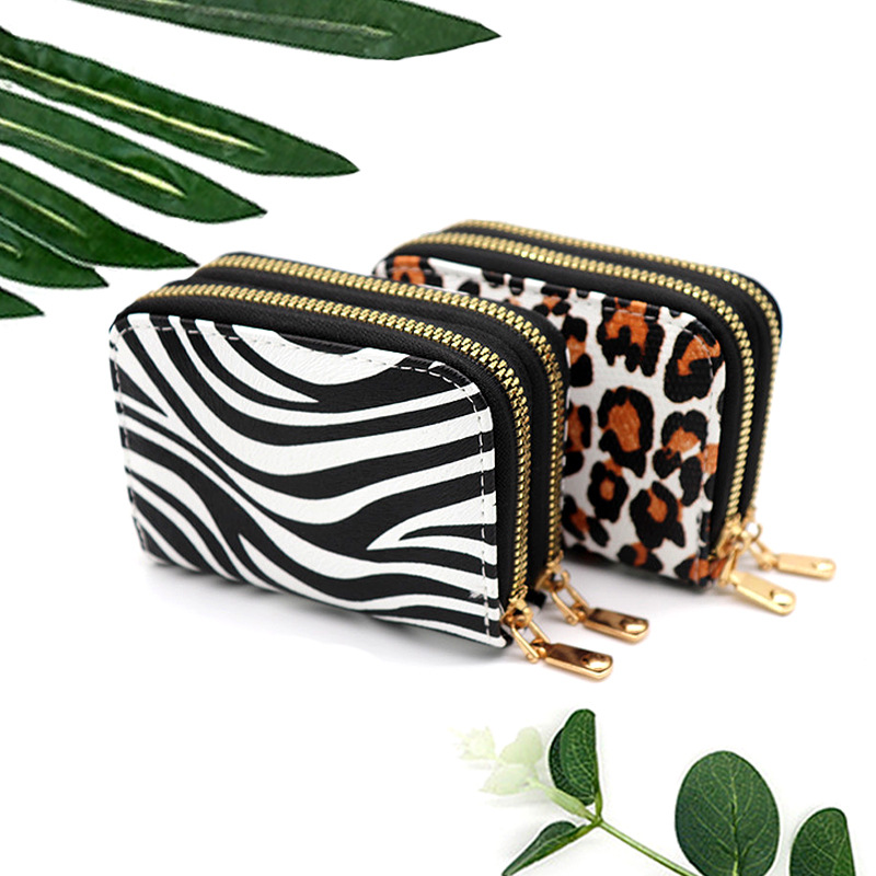 Paquete de tarjetas de órgano de gran capacidad Cubierta de tarjetas de mujer multifuncional Monedero con cremallera doble Traje de identificación antirrobo Carpeta de tarjetas retro europea y americana