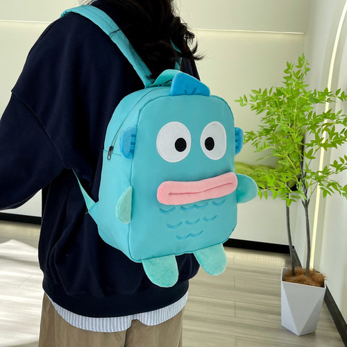 Cute cartoon anime mermaid style 3D large capacity versatile funny ugly cute big mouth dual shoulder bag