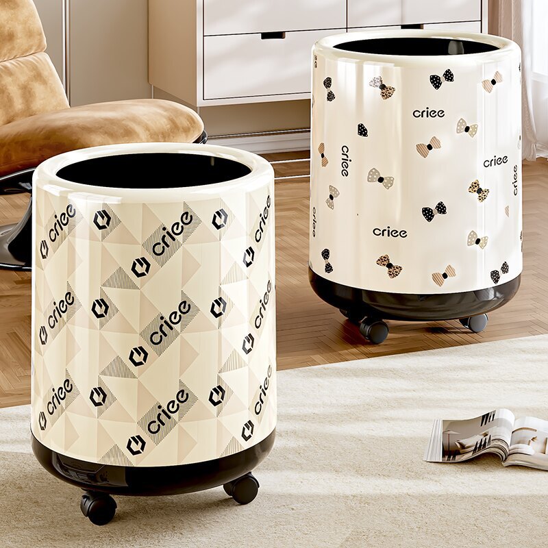 Large-capacity household trash can for living room and bedroom, with lid and wheels, 2026 new model, bow print, double-bin waste paper basket Large-capacity household trash can for living room and bedroom, with lid and wheels, 2026 new model, bow print, double-bin waste paper basket