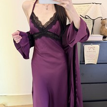 Yase【温柔遐想】2025夏季新款性感镂空蕾丝花边睡裙睡袍两件套