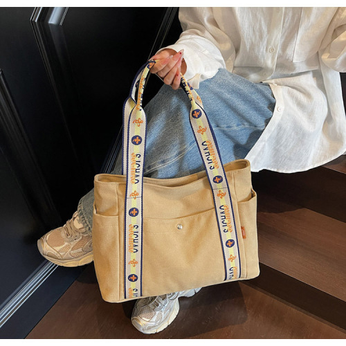 Cross-border canvas bag for women, large capacity, 2025 new style, popular versatile casual single-shoulder shopping bag, tote bag for college students