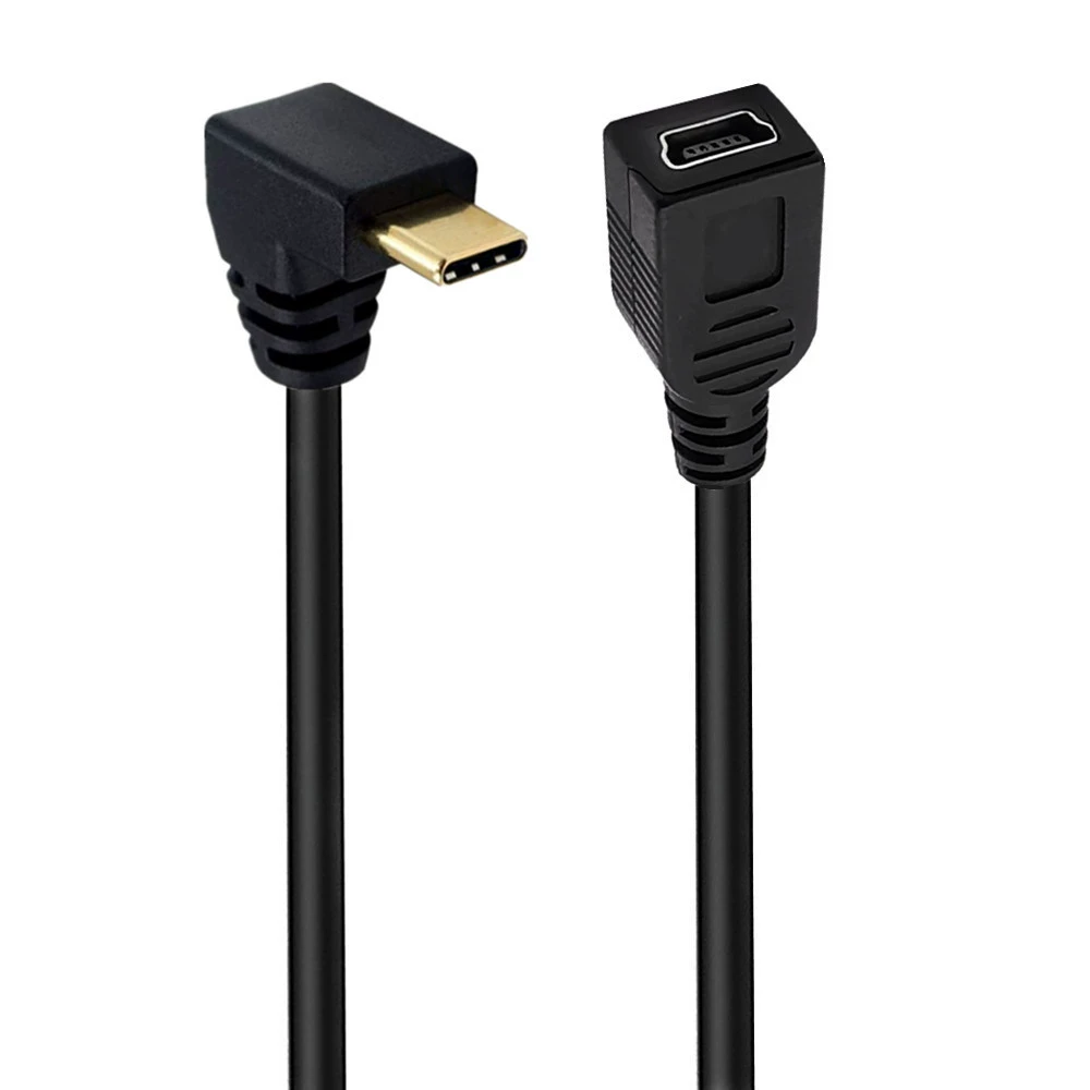 Кабель-адаптер Type-C (Duttek) к Mini 5-пин, позолоченные контакты, варианты под прямым углом 90°, длина 25 см