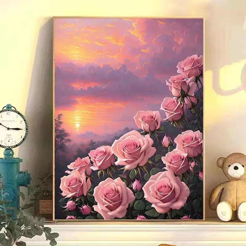 Pintura al óleo digital de bricolaje Rosa hecha a mano relleno de color pintura al óleo curación hecha a mano simple flor sala de estar pintura decorativa Generación de cabello