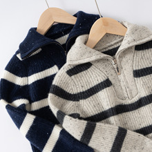 儿童山羊绒衫半拉链高领男女童加厚花纱羊绒POLO翻领针织打底毛衣