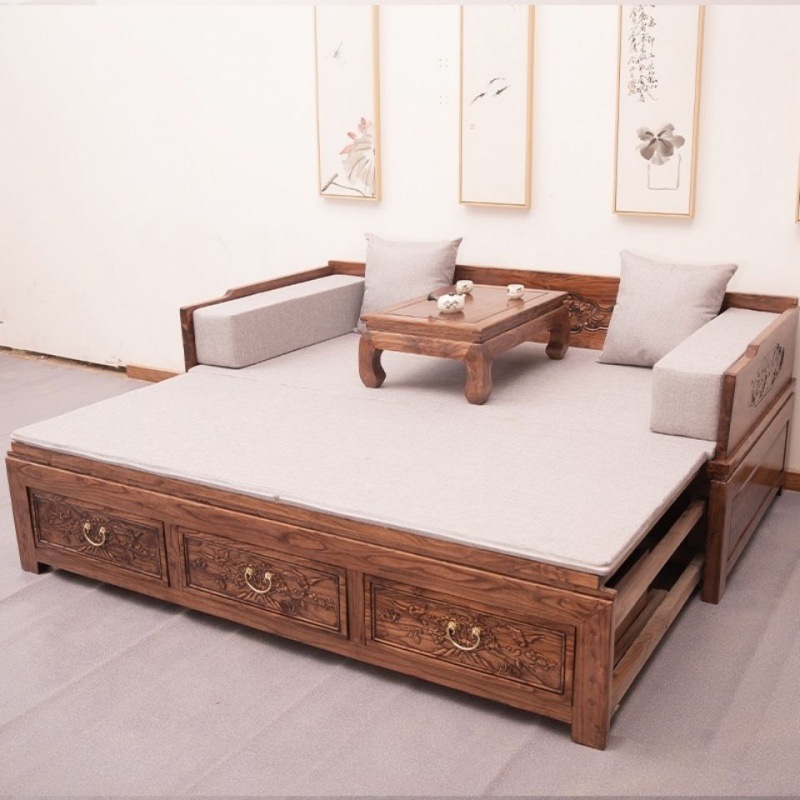 Ocean bed solid wood Push pull Old Elm Of new style To fake something antique Chinese style Tenon Pull out Telescoping Sofa bed Luohanta