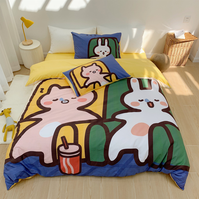 純棉四件套大版卡通數碼印花少女快樂肥宅40支床品全棉套件代發