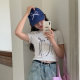 [Oufan] Bow Print Beaded Short-sleeved T-shirt Women's 2024 Summer New Small Slim Shirt 9800