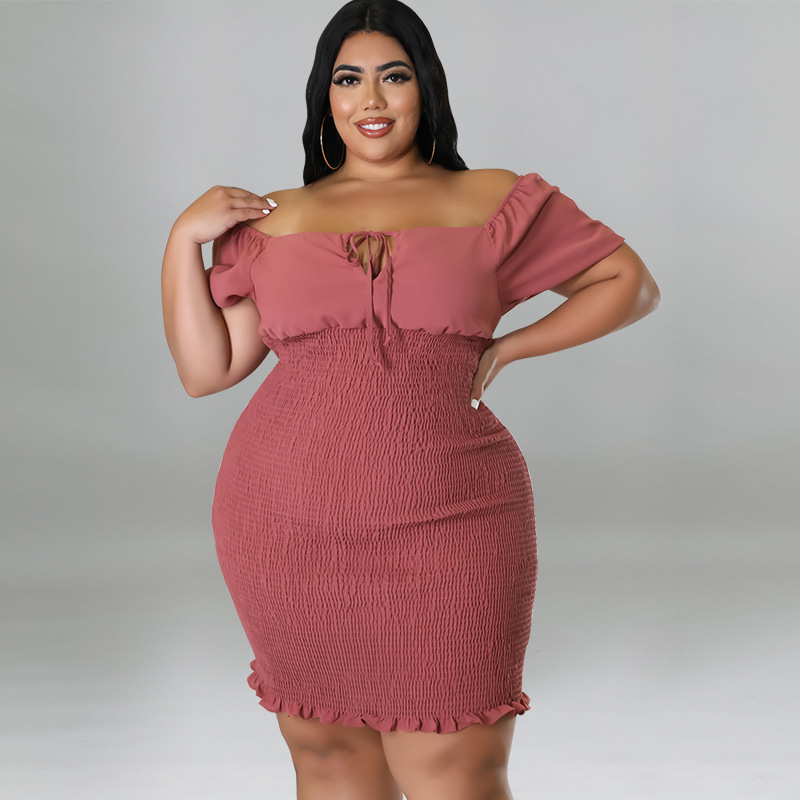 MY978 plus Size Women's Summer Off-Shoulder Bodycon Dress European American Style Regular Thickness All Pieces Included_ecoleips.com