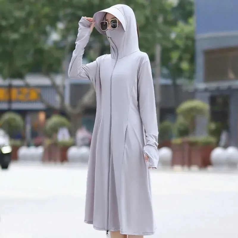 女性用日焼け止め服、夏の新しいロングアイスシルク日焼け止め服、2025年スリムフィットカバーアップ、シンプルで快適、軽くて美しい、ビーチに最適|undefined