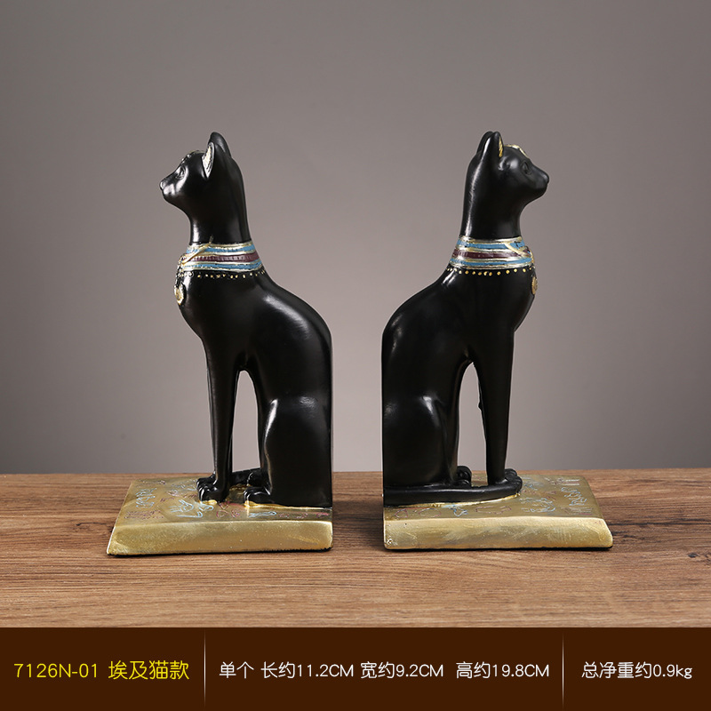 Retro Egyptian Cat Bookend Resin Light Luxury Entrance Study Bookcase Decoration Model Room Decoration Black Cat Bookend
