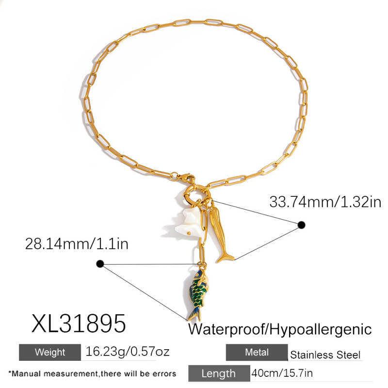 跨境不锈钢项链轻奢高级感小鱼吊坠电镀18K金钛钢保色锁骨链|undefined