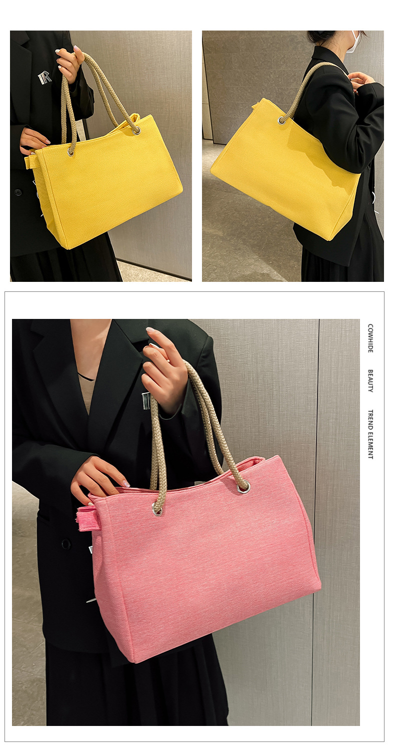 1080g Weight Polyester Lining Material Zipper Closure Type Double Shoulder Straps Strap Type Tote Bag Bags Type Holiday, Travel Occasion Linen Material Solid Color Pattern All Seasons Season Women's Gender Classic Style Style Square Shape Medium Size Women's Medium Linen Solid Color Classic Style Square Zipper Tote Bag 7