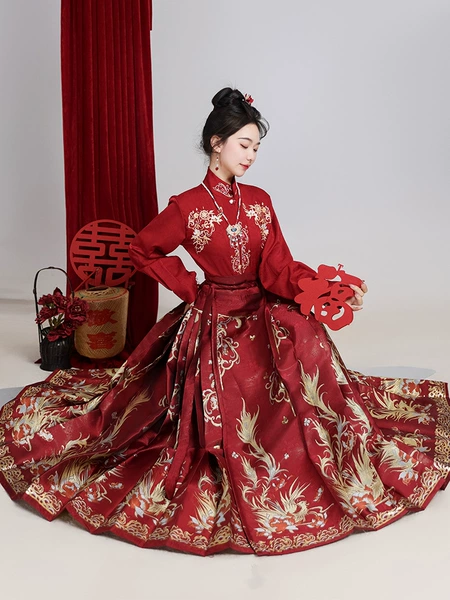 【Jinfeng】 Single red printed horse noodle skirt
