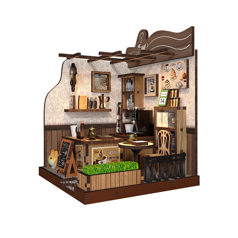 クロスボーダー新しい DIY キャビンカントリーコーヒーショップ 3D 立体木製組み立てブックエンドオリジナル手作り diy ブックエンド|undefined