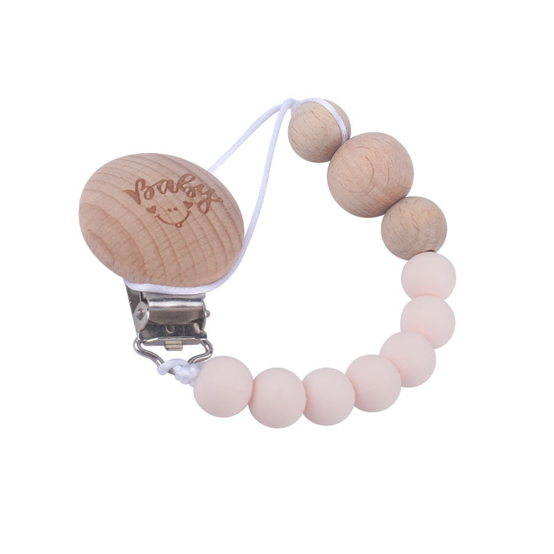 Bebé suministros de haya bebé Smiley cara forma chupete clip Beech cuentas de gel de sílice mordedor grano chupete cadena anti-pérdida