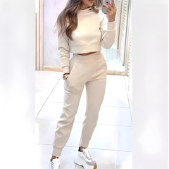 跨境独立站欧美外贸2025新款秋冬女士高领修身长袖休闲套装两件套