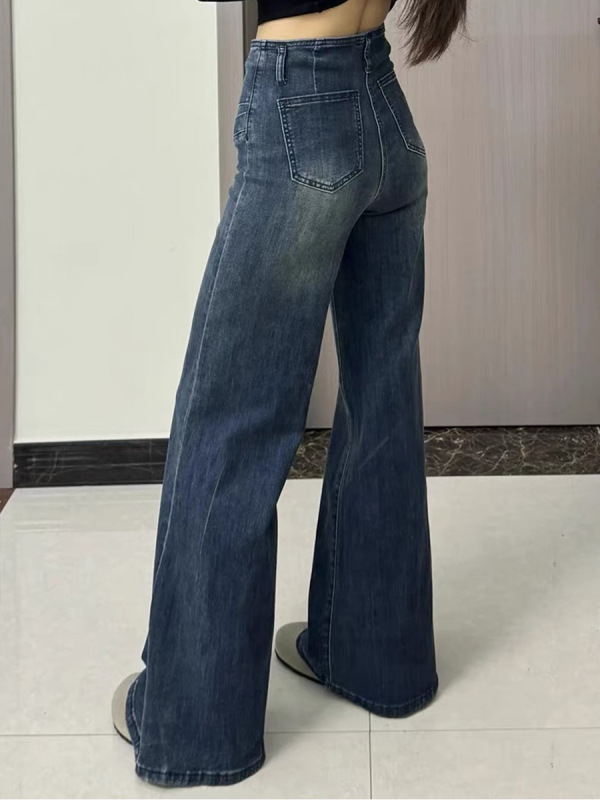 大码微喇叭牛仔裤女2025春夏胖mm梨形身材宽松显瘦高腰直筒阔腿裤|undefined