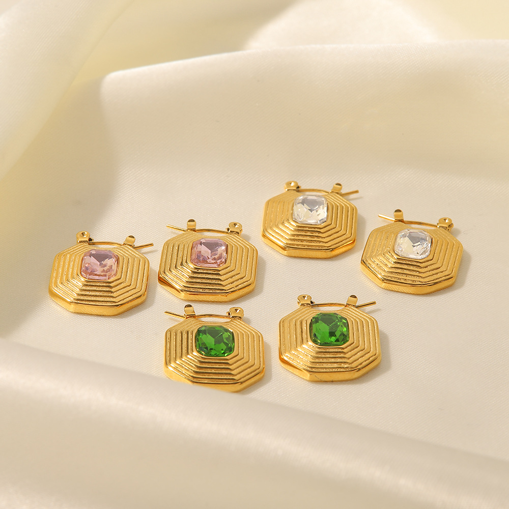 Retro Geometric Stainless Steel Inlay Zircon Earrings 1 Pair