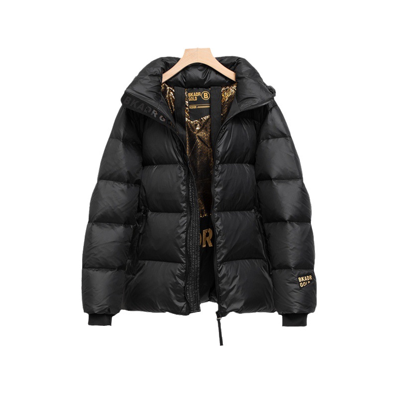 Damenbekleidung Schwarze, goldene und weiße Gänsedaunen-Kurzjacke für Damen 2024 Herbst und Winter Neues Paar warm verdickt hell vielseitig_voghion.com