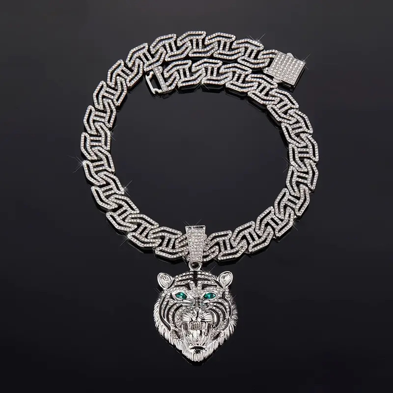 Collana catena cubana da uomo con pendente testa di tigre_voghion.com