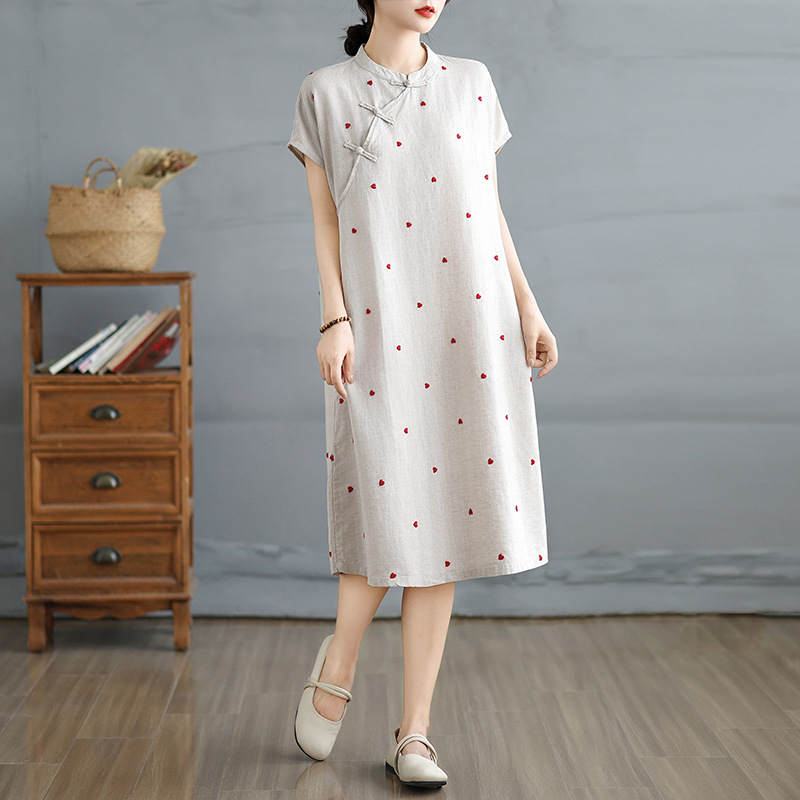 New Chinese-Style Diagonal Collar Improved Cheongsam for Women, Summer New Cotton-Linen Zen-Inspired Tea Dress with Moon Sleeves New Chinese-Style Diagonal Collar Improved Cheongsam for Women, Summer New Cotton-Linen Zen-Inspired Tea Dress with Moon Sleeves