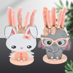 新款亞克力卡通動物刀座創意六件套流紋手柄廚房刀具送禮彩盒套裝