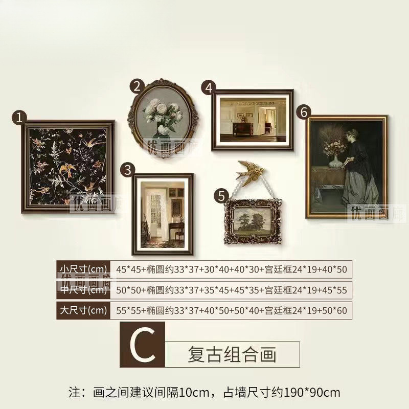 挂画美式复古装饰画客厅沙发背景墙中古小众艺术组合画家用画|undefined